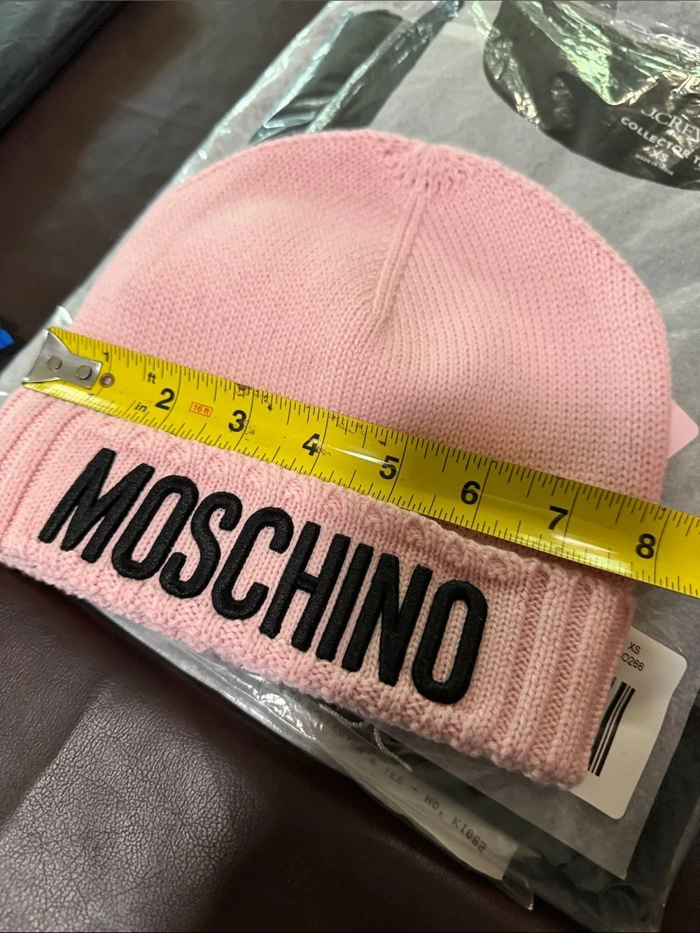 Moschino Pink Knit Beanie with Black Logo Cuff